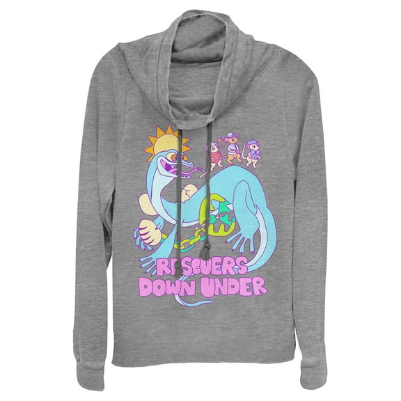 Junior's The Rescuers Down Under Joanna Lizard  Cowl Neck Sweatshirt Gray Heather 4X Large