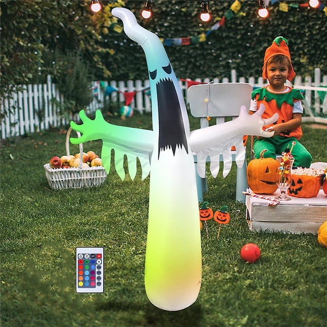 Fantasma inflable de Halloween de 7,55 pies de altura para exteriores con atenuación colorida, decoración de patio inflable con luces LED incorporadas para vacaciones/fiestas/patio/