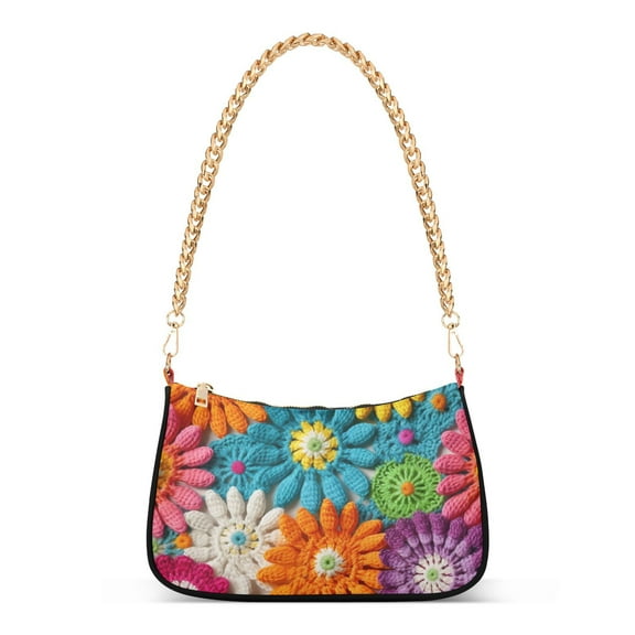 Knit FlowersWomen Small Shoulder Bag Crossbody Tote Hobo Bags Purse Clutch Handbags with Chain Strap for Women