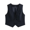 thumbnail image 3 of Cropped Suit Vest for Women Button Up Business Casual Dressy Waistcoat Vest Tops Navy Blue M, 3 of 9