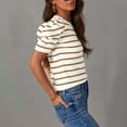 thumbnail image 6 of pstuiky Summer Tops for Women 2024, Women's Short Puff Sleeve Knit Tops Trendy Crewneck Striped T-Shirts Casual Summer Blouses Work Shirts for Women 0 Amazing Prices Tops, 6 of 7
