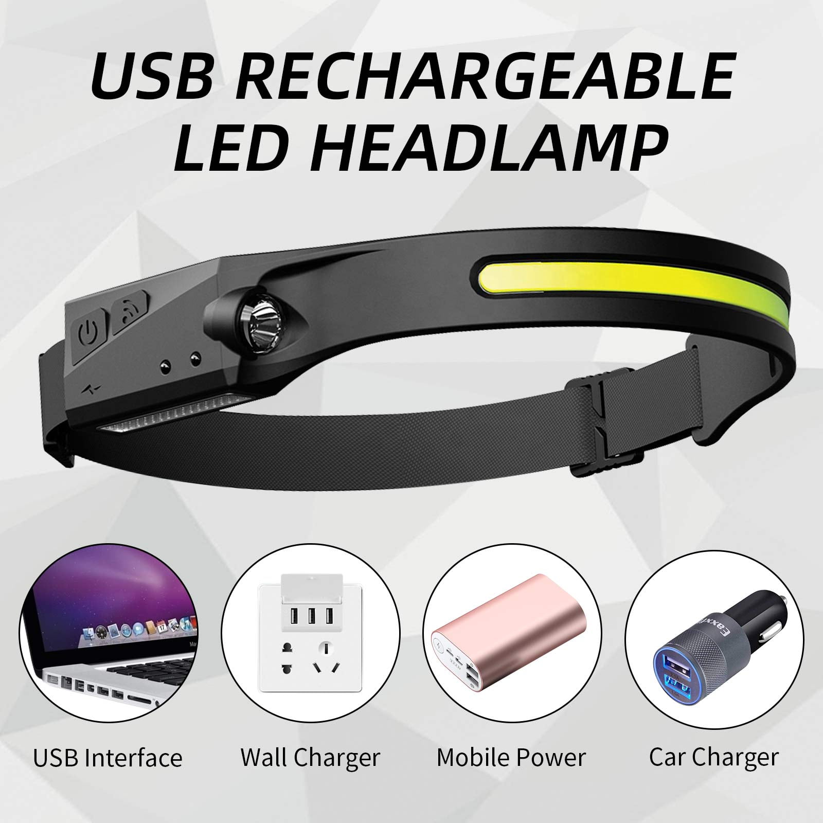 Headlamp Flashlight, 5 Modes Motion Sensor Rechargeable Headlight for Adults & Kids, 230° Wide Beam 350 High Lumens Bright IPX4 Head Lamp 10 Pack