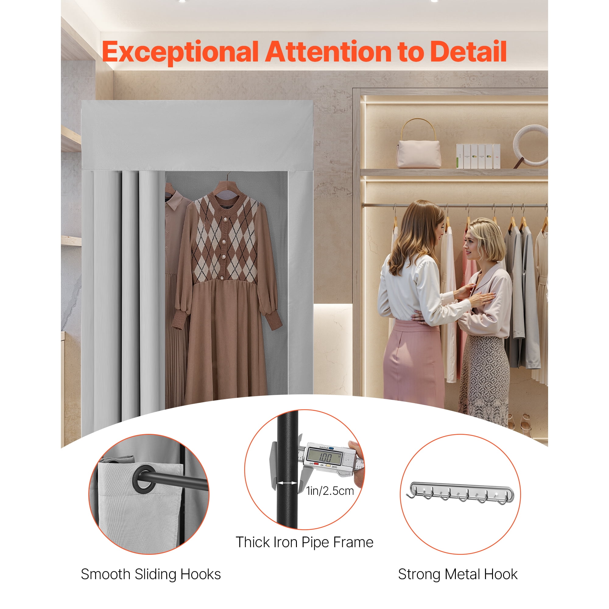 KFFKFF Portable Fitting Room with Durable Polyester Curtains, Privacy Space Featuring Shading Curtain and Hook, Suitable for Boutiques, Malls, Tailor Shops, and Outdoor Use - 39 x 39 x 78 in