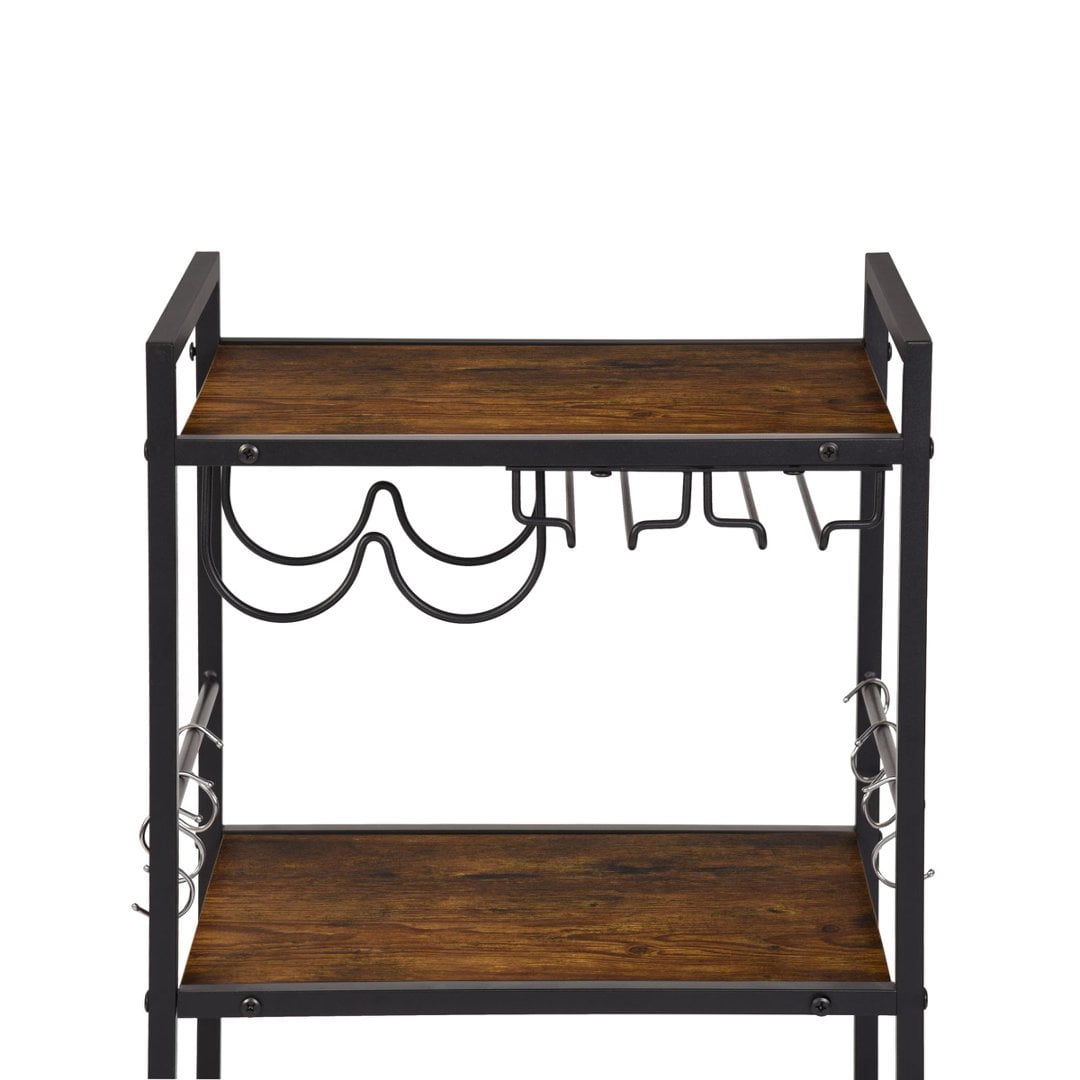 Gewnee Storage Cart with 3-Tier Storage Shelves&Cup Holders&Hooks,Suitable for kitchens and Living Room.Brown