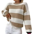 thumbnail image 2 of Women's Casual Striped Sweater Long Sleeve Pullover Crew Neck, Comfortable and Versatile, Great for Everyday Wear and Seasonal Outfits,Khaki,S, 2 of 5
