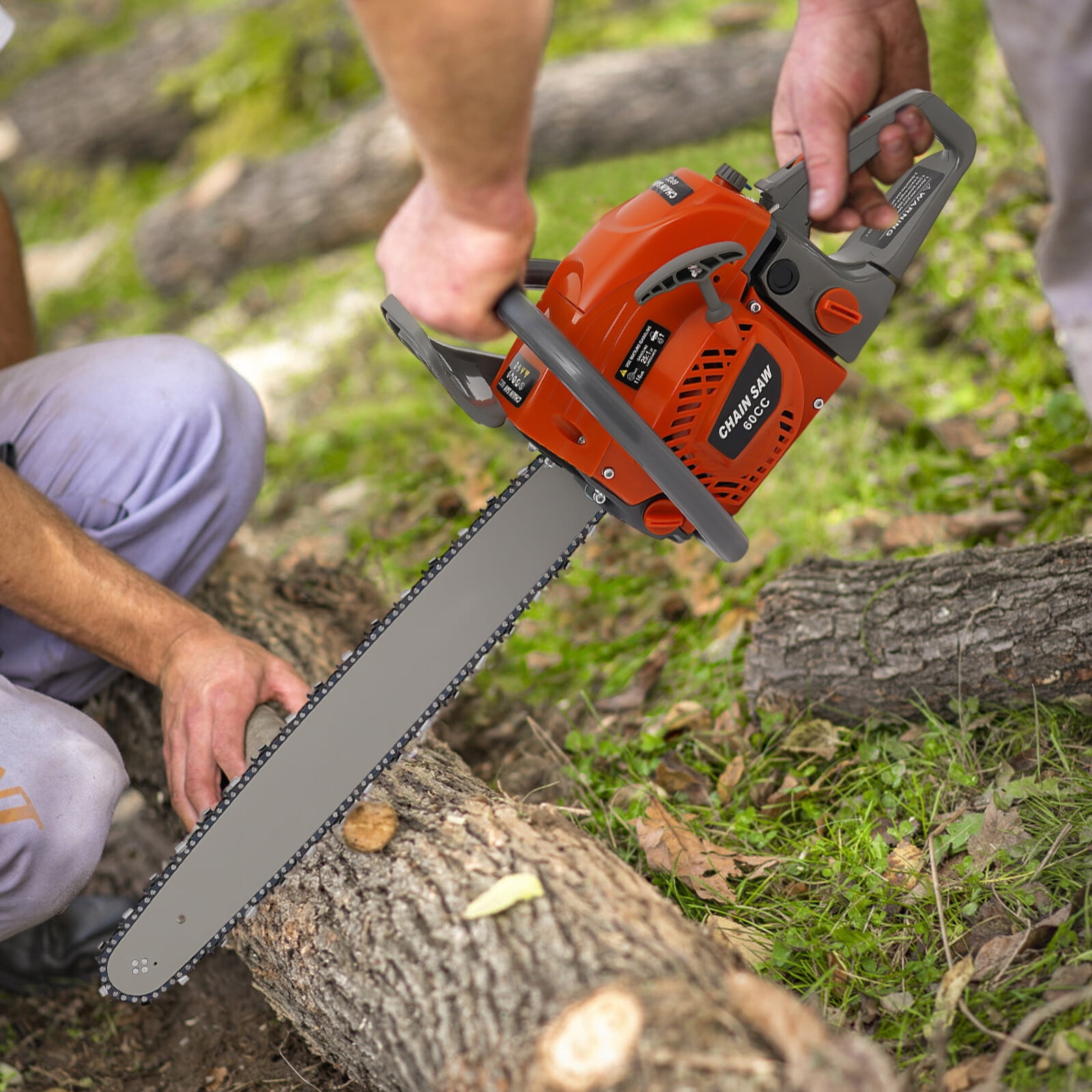 2.8kw 60cc Orange Gas Chainsaw,22in Max Cut,2-Stroke Air-Cooled,Cordless,Safe & Comfortable,Ideal for Garden & Logging