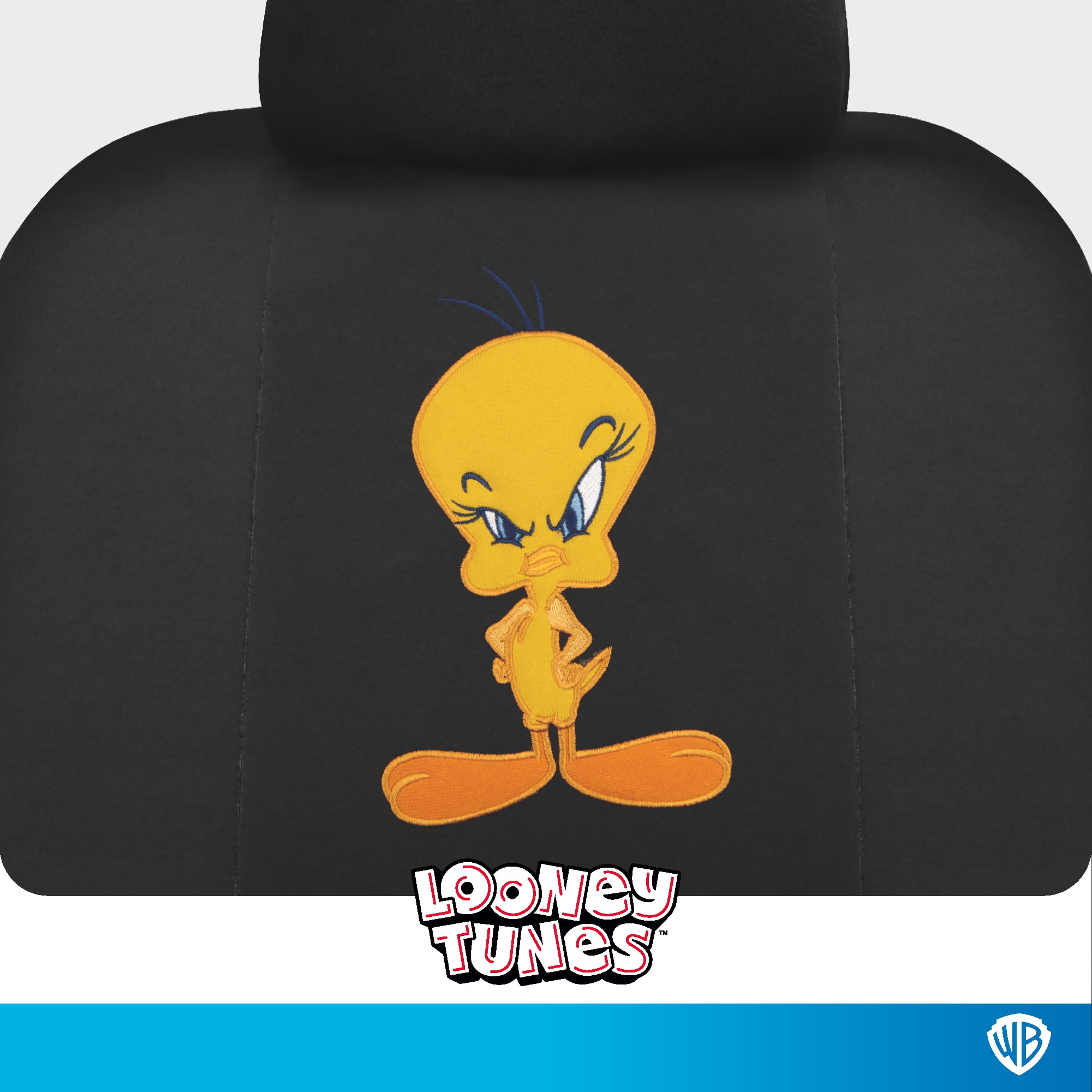 BDK Warner Brothers Looney Tunes Tweety Bird Front & Rear Car Seat Covers Full Set - Easy to Install Durable & Stylish Polyester Fabric Car Seat Cover - Airbag Compatible Universal Fit Car Accessorie