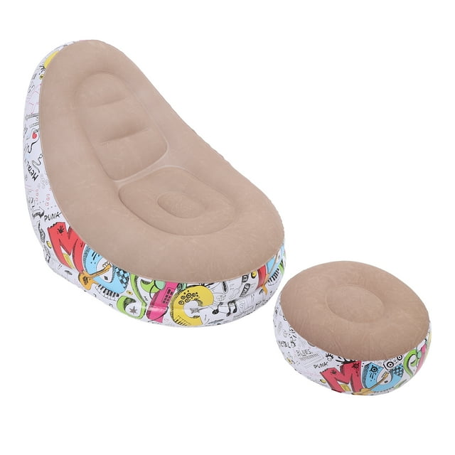 Up Inflatable Lounger Chair with Foot Stool Portable Waterproofing Flocking Folding Blow Up Air Sofa Bed for Camping Outdoor