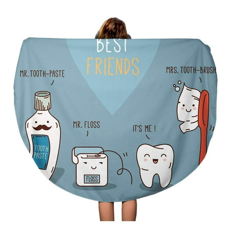 SIDONKU 60 inch Round Beach Towel Blanket Teeth Best Friends Toothpast Toothbrush and Floss Dental Travel Circle Circular Towels Mat Tapestry Beach
