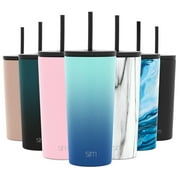 Simple Modern 20oz. Classic Tumbler with Straw Lid & Flip Lid - Travel Mug Gift Vacuum Insulated Coffee Beer Pint Cup - 18/8 Stainless Steel Water Bottle Ombre: Pacific Dream
