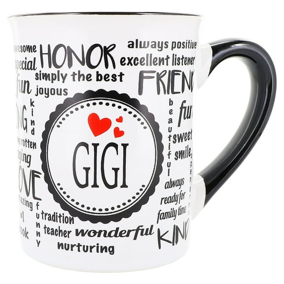 Cottage Creek Gigi Gifts 16 oz. White Ceramic Letter Print Coffee Mug