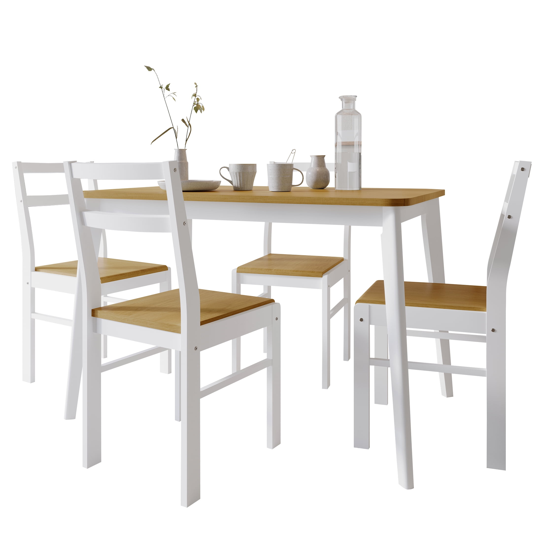Castle Place Minimalist Two Tone 5-Piece Wood Dining Table Set, White