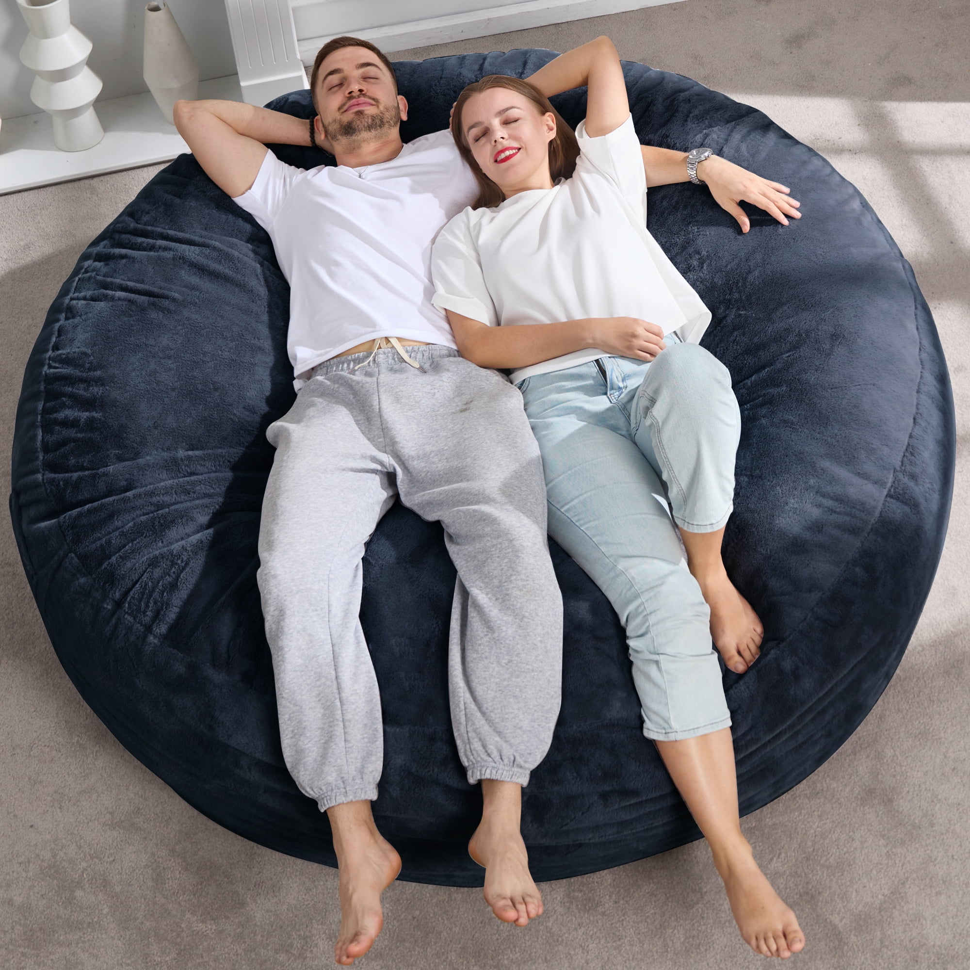 Hobestluk 6ft Bean Bag Chairs for Adults Large Beanbag Chair with Plush Faux Fur Cover Big Bean Bag Chair for Living Room Bedroom Dorm Office - Dark Grey (70" x 70" x 15")