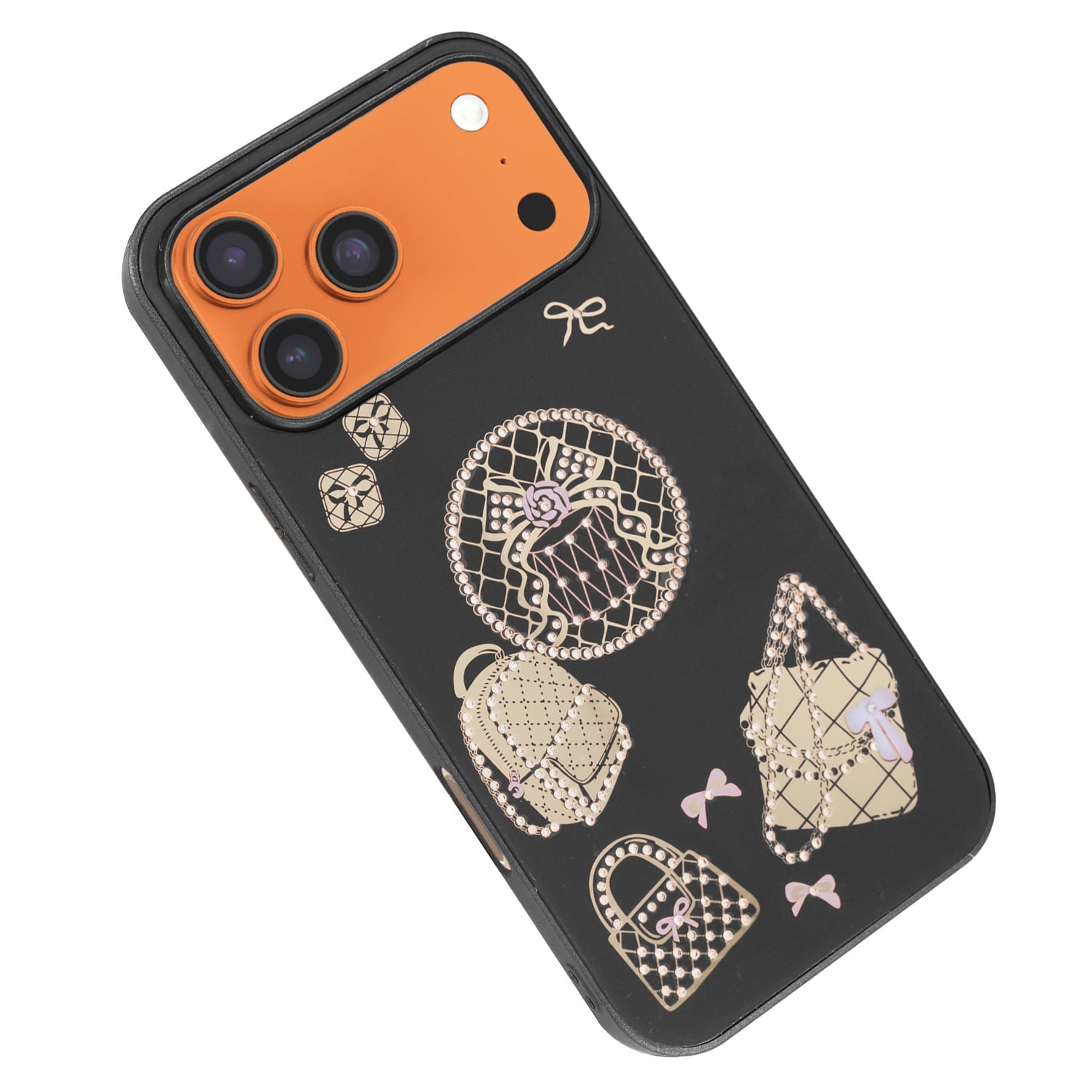 Diamond Shiny Cases with Bag Design for iPhone 17 Pro Max - Black
