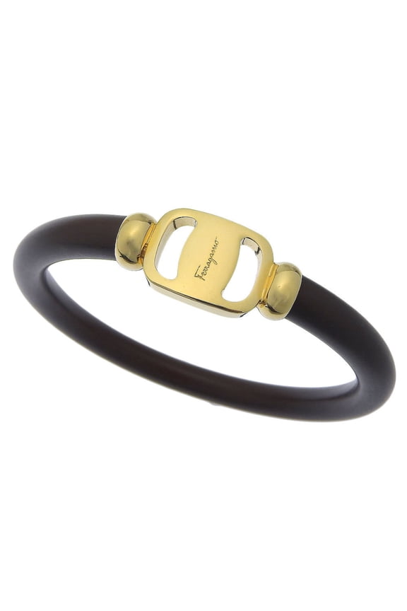 Pre-Owned Salvatore Ferragamo Vara Bangle GP Leather Brown (Good)