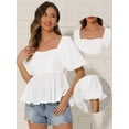 thumbnail image 2 of DARING DIVA Women's Square Neck Short Sleeve Blouse XS White, 2 of 6
