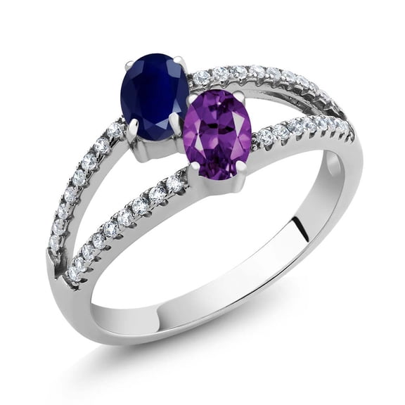 Gem Stone King 1.31 Ct Oval Blue Sapphire Purple Amethyst Two Stone 925 Sterling Silver Ring (Size 8)