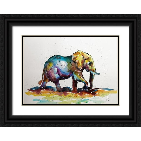 Kovacs, Anna Brigite 18x14 Black Ornate Wood Framed with Double Matting Museum Art Print Titled - Elephant is walking
