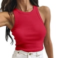 thumbnail image 2 of Women's Crop Top Short Tops Solid Color Neck Round Vest Sleeveless Tank Top Women's Top for Fitness Sport Yoga Red, 2 of 3