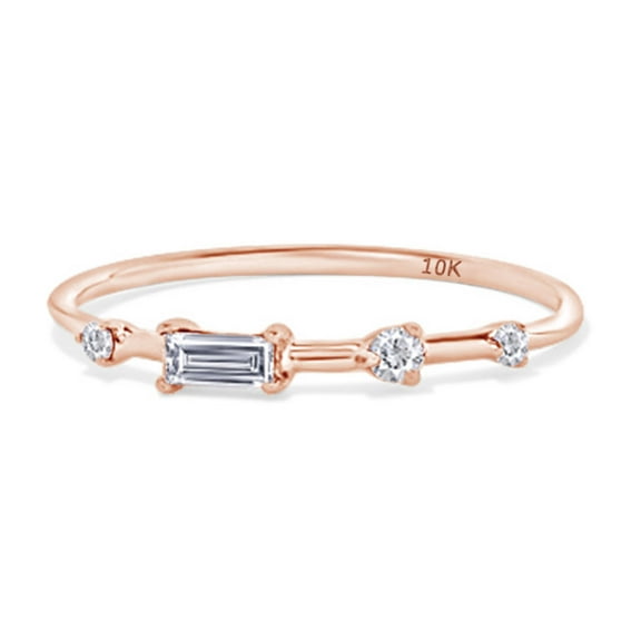 1/20 Carat CT Baguette & Round Cut White Natural Diamond Engagement Ring In 10k Rose Gold For Womens Ring Size-9.5