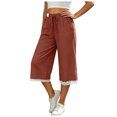 thumbnail image 4 of vigerkar Women's Linen Culottes Wide Leg Flowy Capri Pants Palazzo Casual Drawstring Summer Loose Lace Capris with Pockets (Brick Red, M), 4 of 7