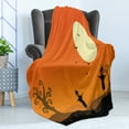 thumbnail image 4 of Scarecrow Soft Flannel Fleece Throw Blanket, Silhouettes of Scary Abstract Trees and Flying Bats, Cozy Plush for Indoor and Outdoor Use, 50" x 70", Orange Charcoal Grey, by Ambesonne, 4 of 5