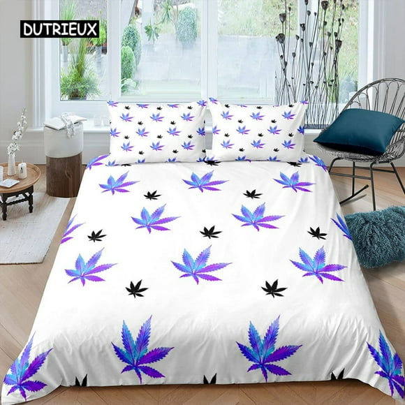 Funda nórdica de hoja de marihuana  juego de cama de hojas de marihuana  microfibra  psicodélica  colorida  botánica