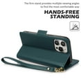 thumbnail image 3 of Compatible with iPhone 13 Pro Wallet Case with Credit Card Holder & Cash Slot, RFID Blocking Durable PU Leather Flip Magnetic Protective Stand Cover Wrist Strap Women Men,Green, 3 of 7