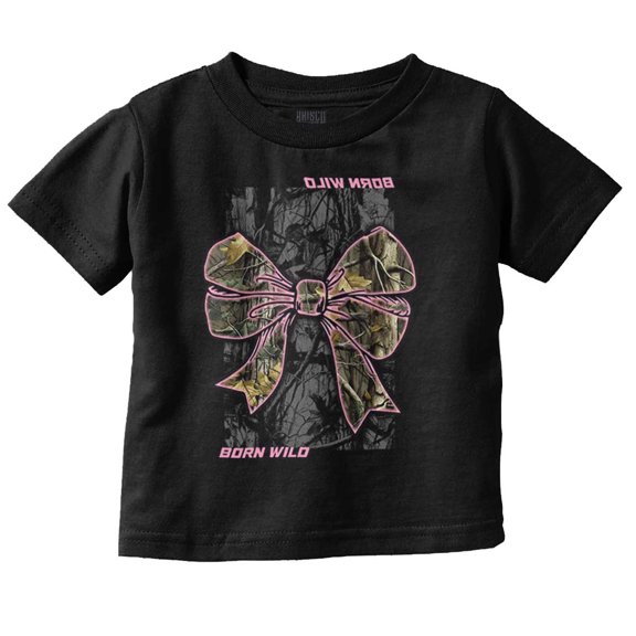 Born Wild Hunter Camouflage Bow Toddler Little Girl Graphic Tee Shirt Brisco Brands 6M