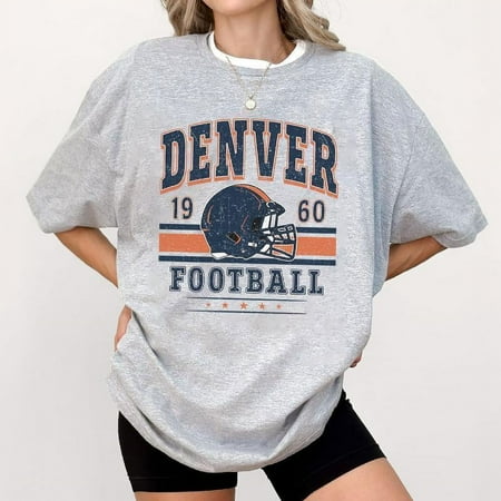 Denver American Football Team Vintage, Fan Broncos American Football Men Women Casual Streetwear Deon Unisex Comfort Tee T Shirt, Color: Sport Grey, Size: M
