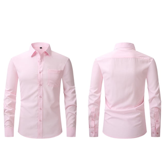 Dress Shirts for Men with Pocket Long Sleeve Big & Tall Tshirts Shirt Button-Down Collared Wrinkle-Free Solid Color Business Work Tops