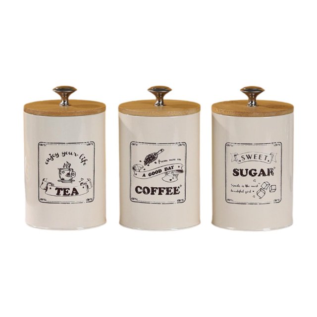 Bamboohart 3x Kitchen Canisters Set Coffee Tea Sugar Containers Modern Jars Decor Farmhouse vintage