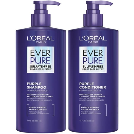 L'Oreal Paris EverPure Sulfate Free Purple Toning Shampoo & Conditioner Set for Colored Treated Hair, 23 fl oz