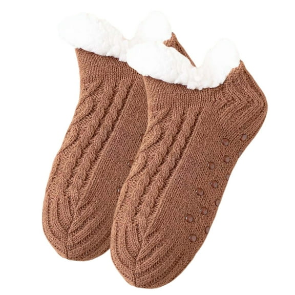 AWZXDE Ladies Winter Warm Solid Color Floor Socks Knitted Coral Velvet Indoor Sleeping Short Socks womens winter socks Brown