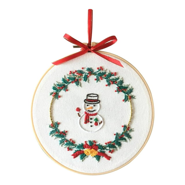 veasfak Embroidery Tools Plants Hand Needlepoint Cross Stitch Material Arts Hoop Snowman