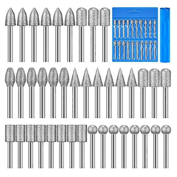 Juego de talla de piedra con brocas de diamante de 40 piezas Compatible con herramientas rotativas Dremel
