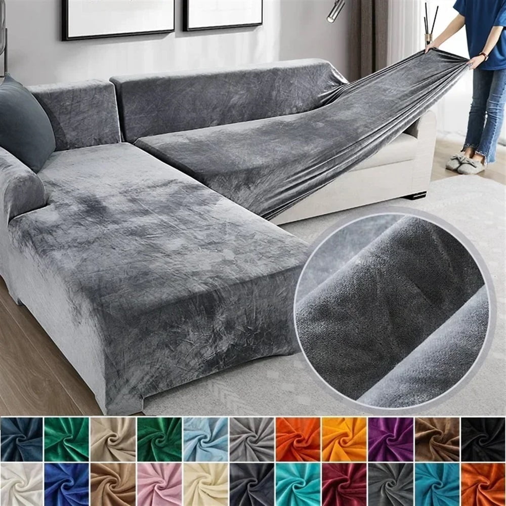 Velvet Sofa Cover For Living Room Thick Elastic Sofa Cover 1/2/3/4 Seater L Shaped Corner Sofa Cover Stretch Cover