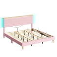 thumbnail image 6 of Bestier King Platform Bed with Adjustable Storage Headboard Shelf, LED Corduroy Upholstered Bed Frame, Pink, 6 of 9