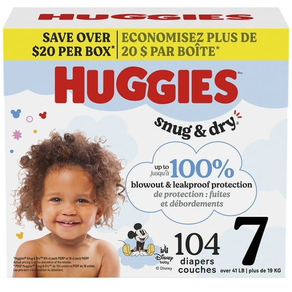 Huggies Snug & Dry Baby Diapers, Size 7 (41+ lbs), 104 Count