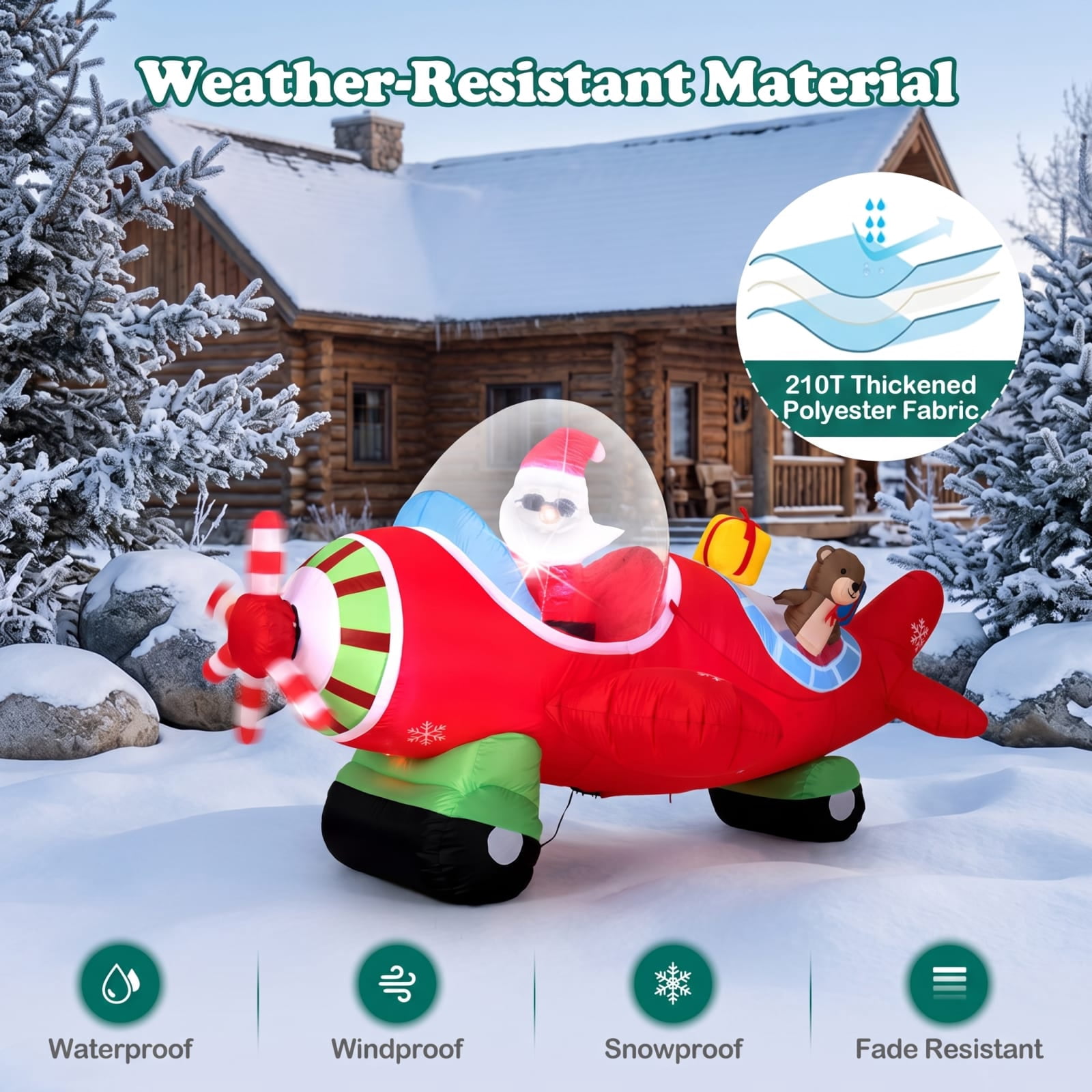 RUIE 7.2 FT Christmas Inflatables, Blow Up Santa Airplane with Bear and Gift Boxes, LED Lighted Outdoor Yard Decorations for Lawn - Multicolor