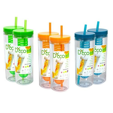 Fruit Infuser Water Bottle with Straw by D'Eco - 20 oz (Multi-Pack of