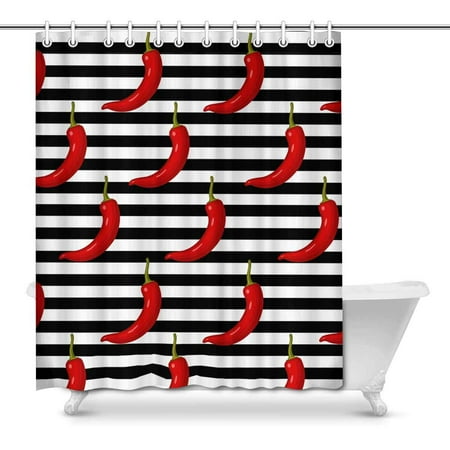 Pop Funny Chili Red Pepper On Black And White Stripes Shower