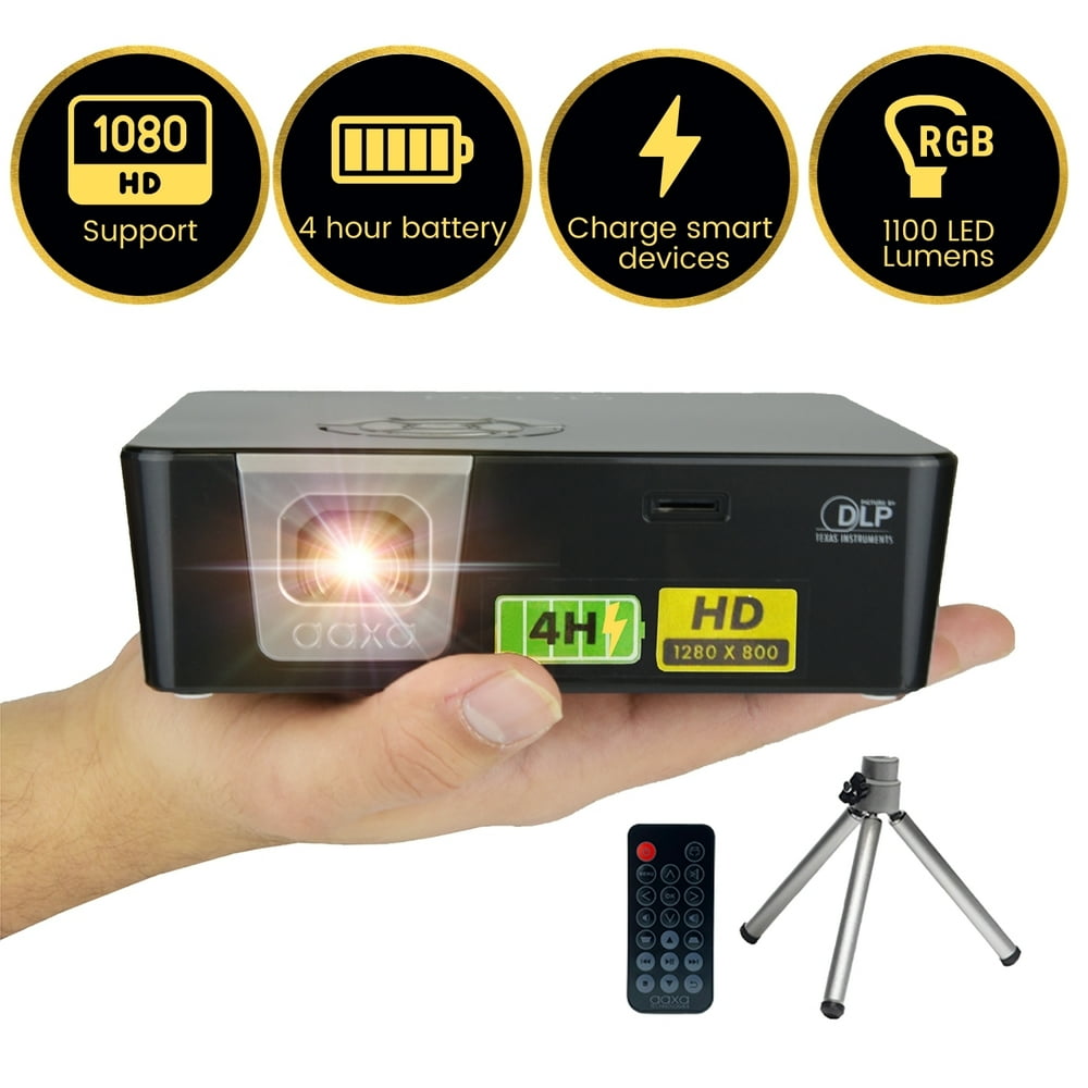 AAXA P6X 1000 Lumen Battery Projector, 4 Hour Battery, Portable Mini