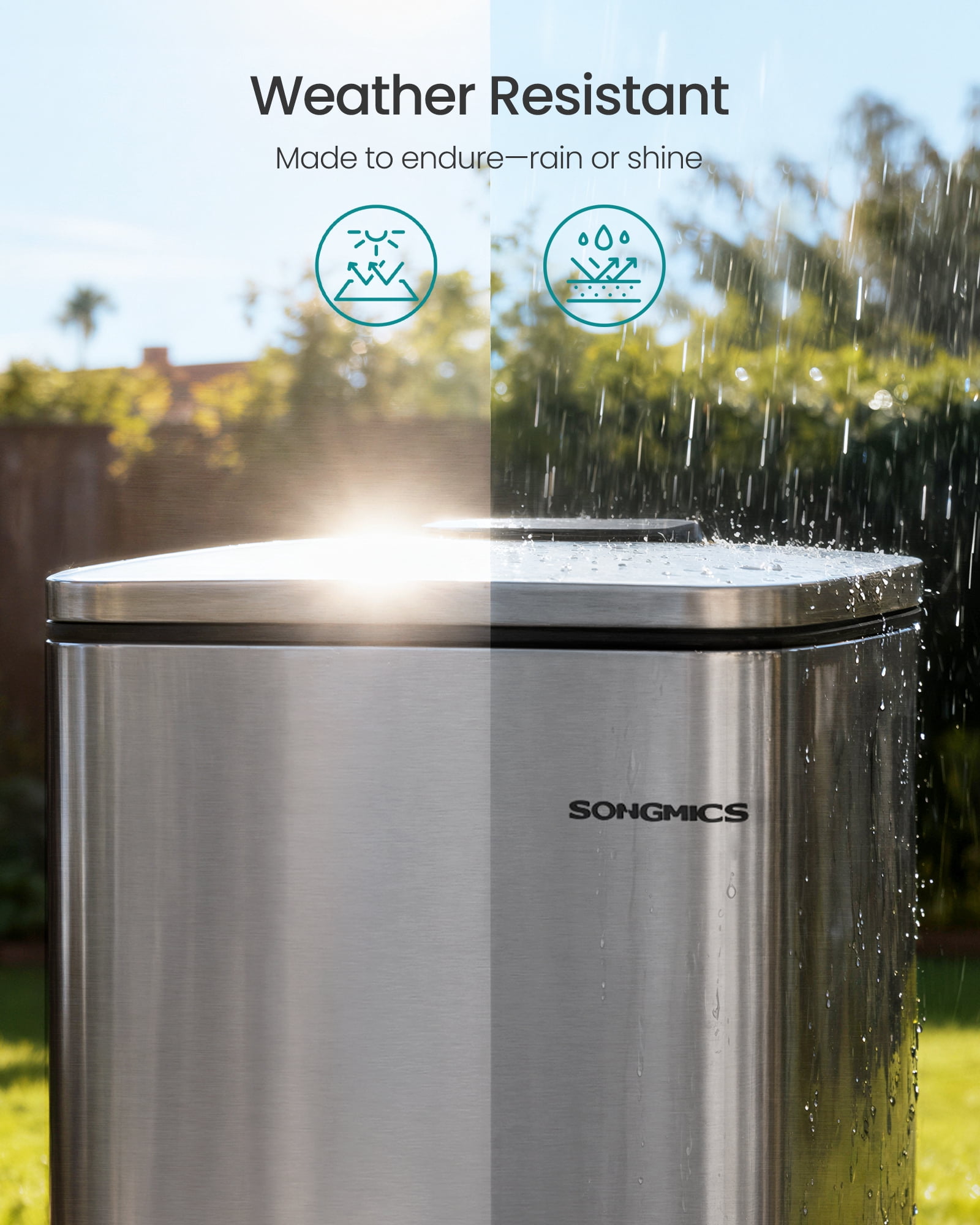 SONGMICS Dog Poop Trash Can, 1.6-Gallon (6 L) Outdoor Garbage Can with Lid, Soft Close, Stainless Steel with Inner Bucket, Metallic Silver