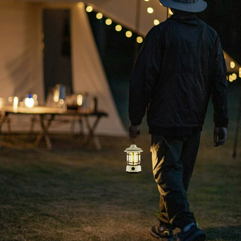 Luzden Camping Lamp Retro Style USB Type C Rechargeable Lantern with  Dimming Vintage Portable Outdoor LED Camping Lights Lanterns for Power  Hanging