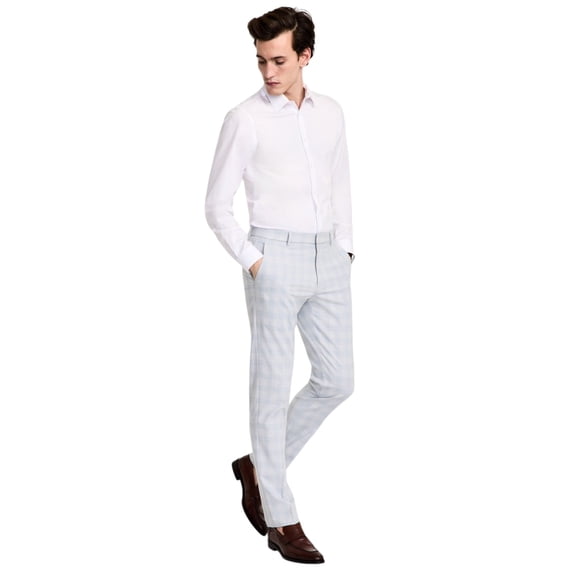 Tommy Hilfiger Mens Modern fit Dress Pants 38 / 30 Light Grey Plaid Stretch
