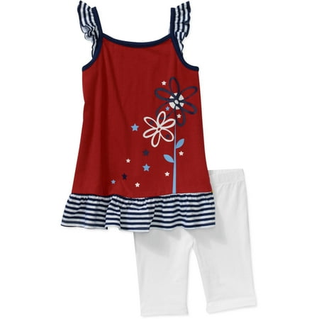 Faded Glory Americana Girls 2 Piece Tee And Short Se