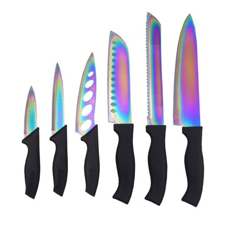 Elegantoss 7pcs Kitchen Colored Knife Set   6 Stainless Steel Rainbow colored Kitchen Knives with Chopping Board