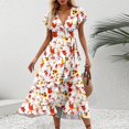 thumbnail image 6 of Women's Floral V-neck Short-sleeved Dress, Retro Elegant A-line Vacation Beach Dress, 6 of 9