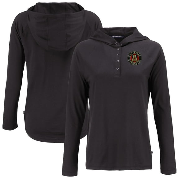 Women's-Cutter & Buck Black Atlanta United FC Coastline Epic Comfort Eco Recycled Quarter-Snap Raglan Hoodie Top